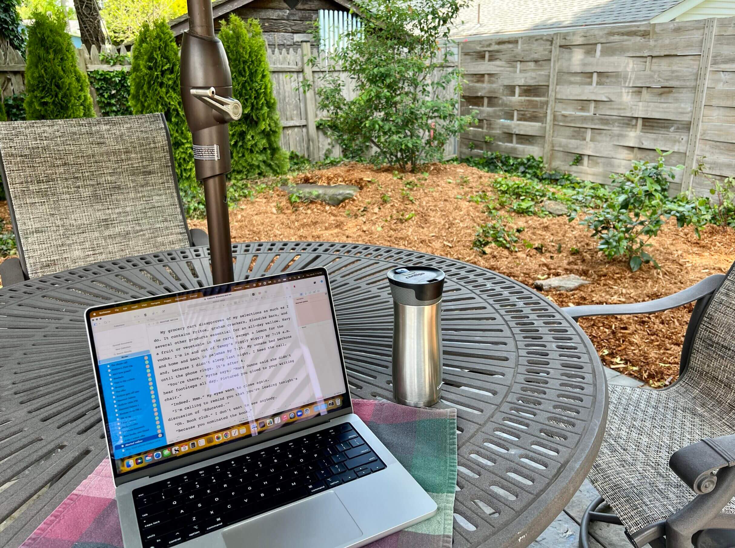 Sandy White writes in her backyard near Port Huron, Michigan.